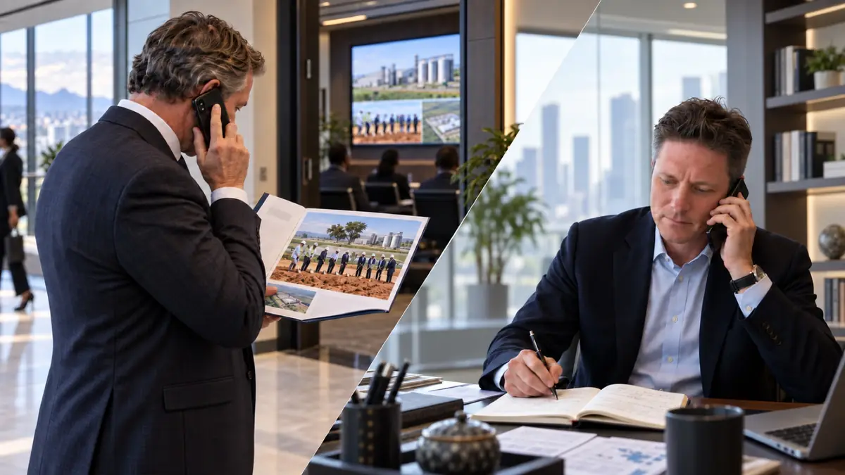 Representative split-scene reconstruction of a client calling and the Elite researcher receiving the call and taking notes