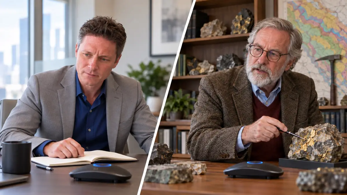 Representative reconstruction of the Elite researcher speaking by conference phone with another industry expert