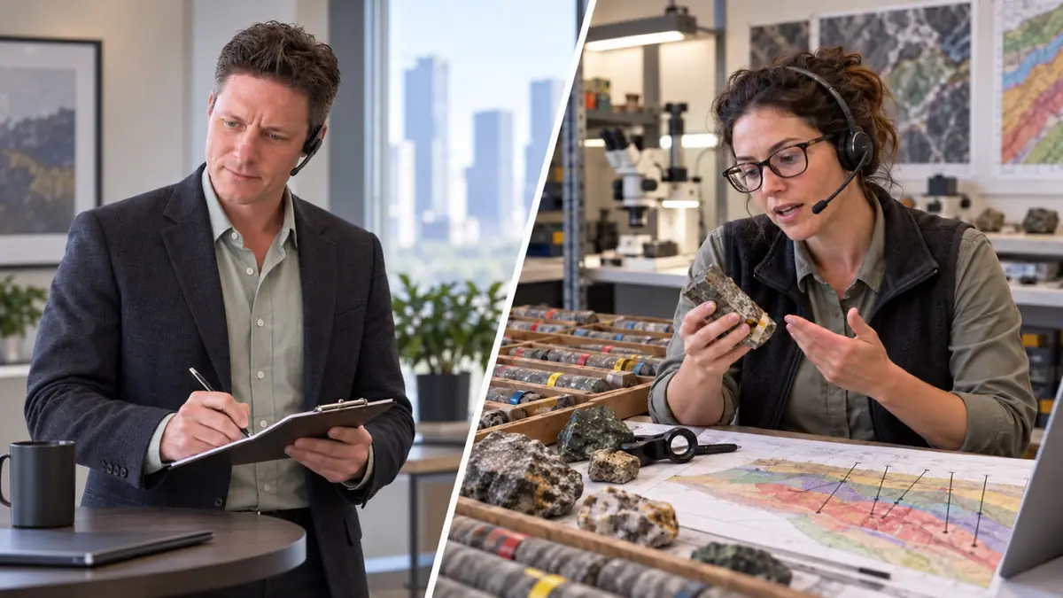 Representative reconstruction of the Elite researcher consulting an industry expert about technical materials