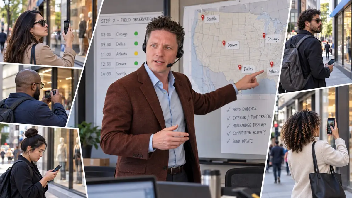 Representative reconstruction of the Elite researcher coordinating five field observers across several cities